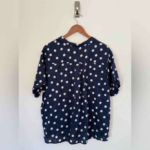 Anthropologie Maeve Navy Polka Dot Top 100% Linen, Button-Up, Size XL - Picture 5 of 7